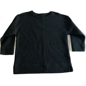 LANDS END Top Quilted Sweatshirt Blouse Pullover 3/4 Sleeve Womens M Black